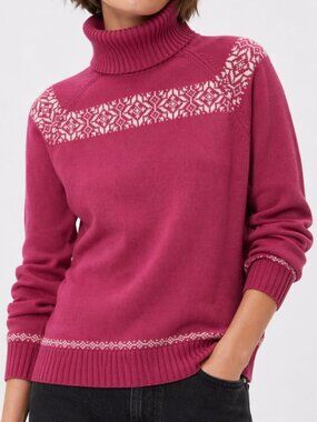 IZOD Nordic Fair Isle Turtleneck Cotton Sweater Pink Large Vintage